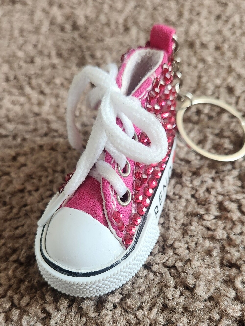 Pink Rhinestone Mini Sneaker Shoe Keychain Accessory - Picture 3 of 3